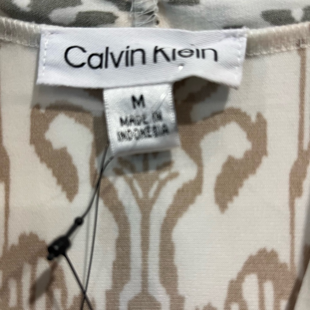 Calvin Klein White and Blue Graphic Sleeveless Blouse - Picture 2 of 4